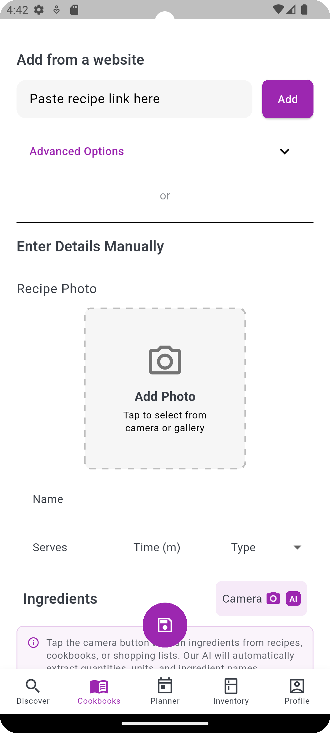 App Screenshot - Import recipes