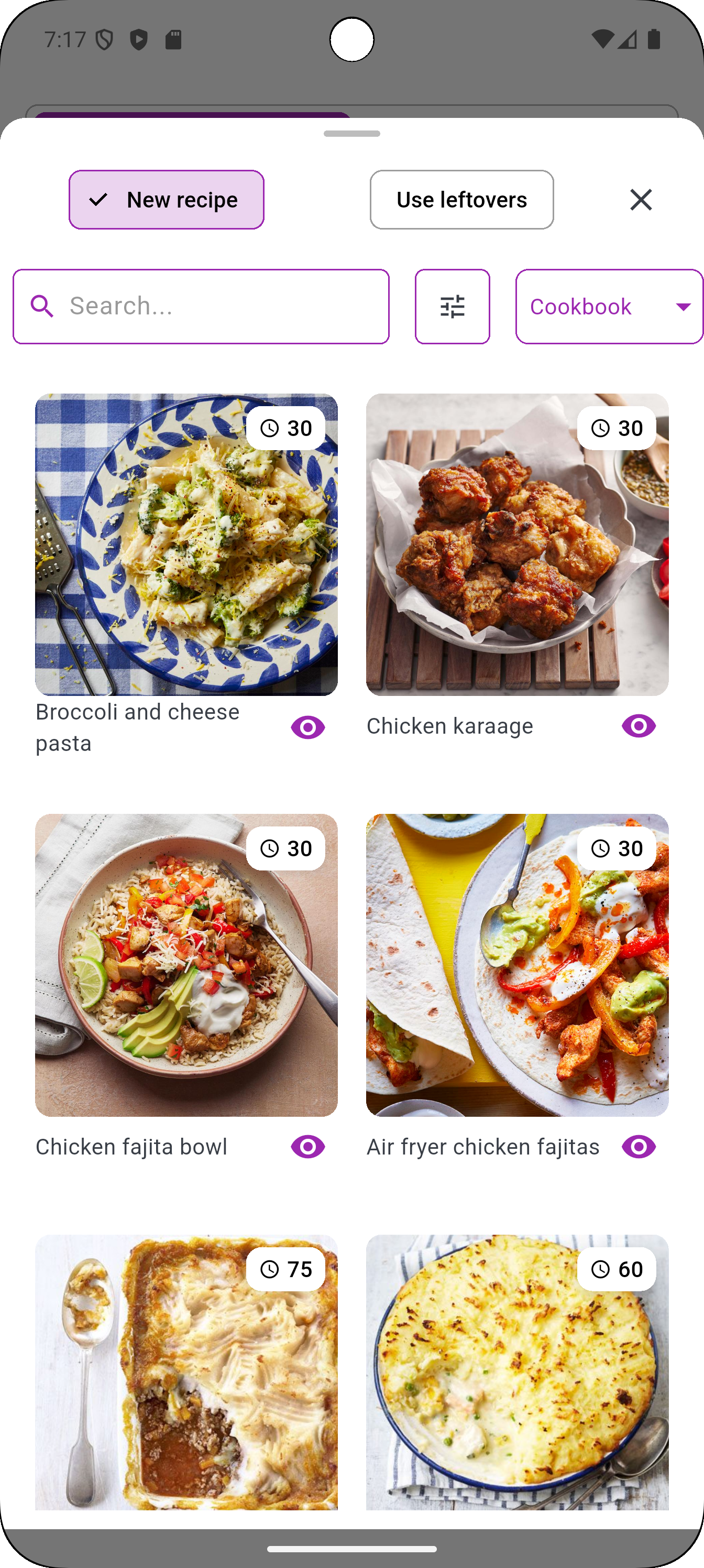 App Screenshot - Manual meal selection