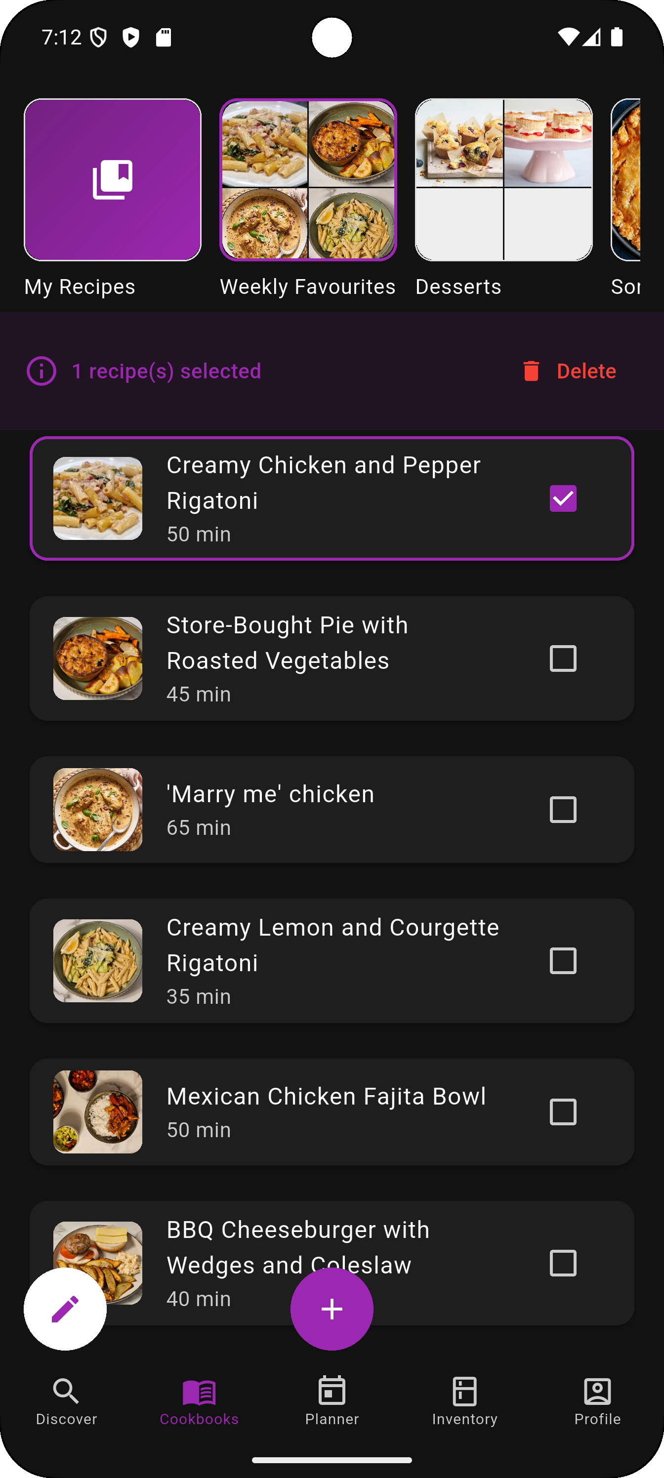 Managing recipes in cookbooks