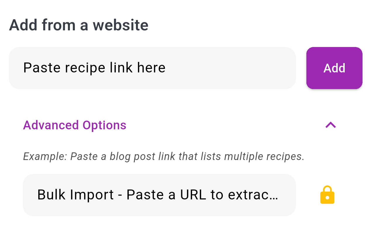 Add recipe widget